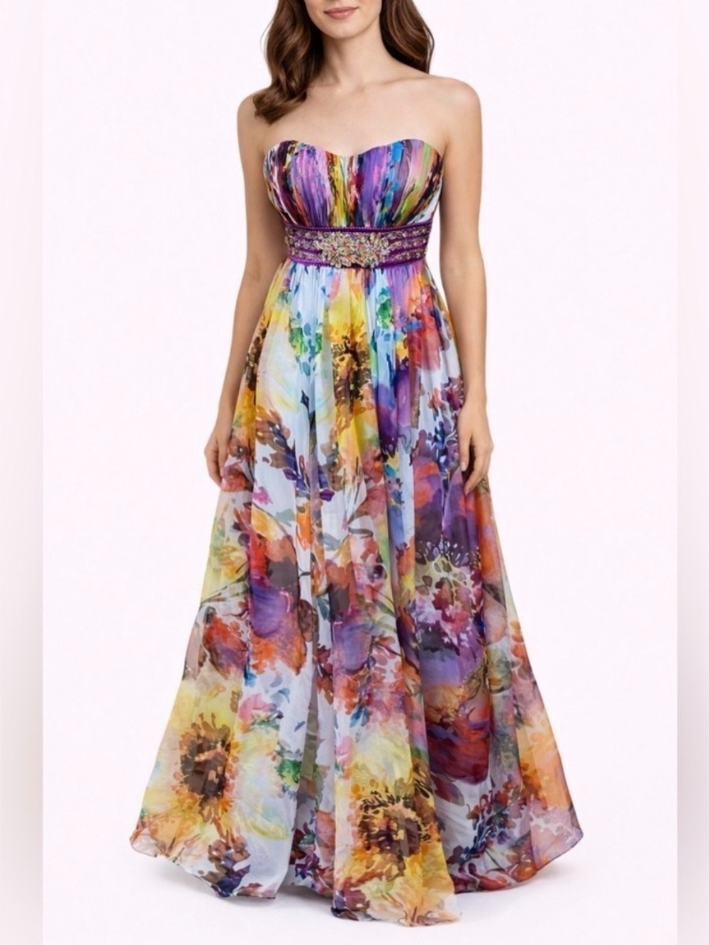 Tony Bowls Le Gala Floral Beaded Strapless Prom Gown Dress Size 2